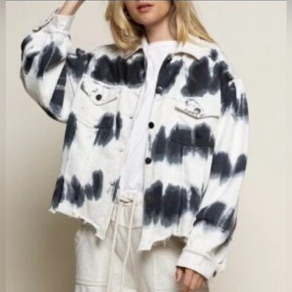 POL Tie Dye Sweatshirt Jacket Cropped Raw Front Hem Sz 2X